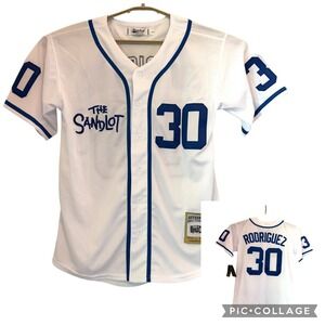 Throwback The Sandlot Benny Rodriguez 30 Baseball Jersey Small White Blue NEW